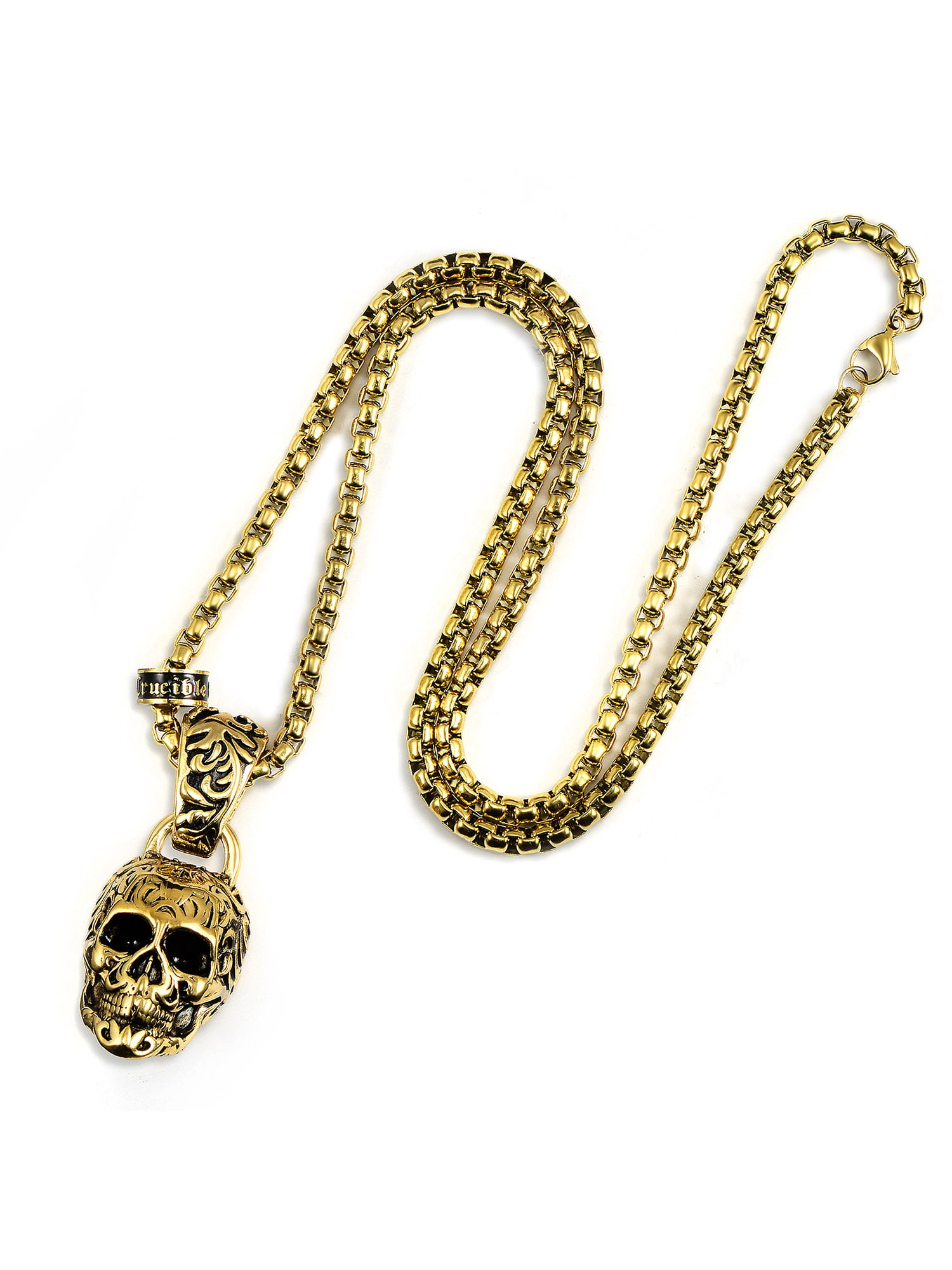 Stainless Steel Polished and Antiqued Skull Necklace