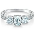 thumbnail image 3 of Gem Stone King 1.87 Cttw Sky Blue Aquamarine 3-Stone Engagement Ring for Women | 925 Sterling Silver | Oval 7X5MM and Round 5MM | Three Stone Wedding Anniversary Promise Ring | Size 8, 3 of 6