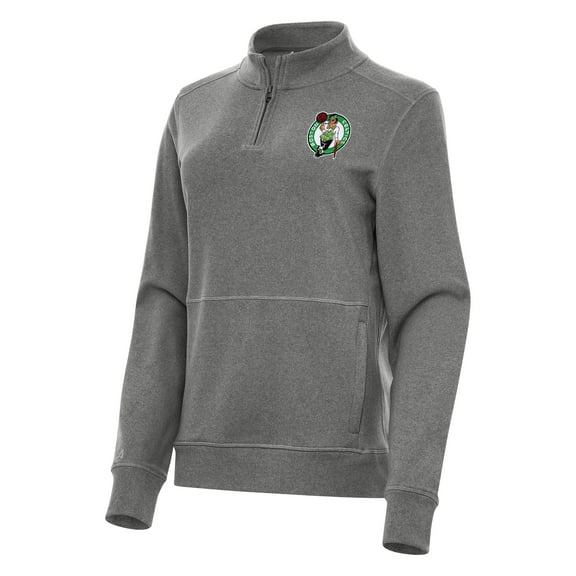 Women's Antigua Heather Black Boston Celtics Crush Quarter-Zip Fleece Sweatshirt