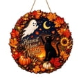 thumbnail image 2 of Fall Wreath for Front Door 8 Inch Black Cat Ghost Sign Fall Halloween Decor Outdoor Fall Decor for Home Indoor Spooky Hanging Decoration for Front Porch Entryway 1 Piece, 2 of 7