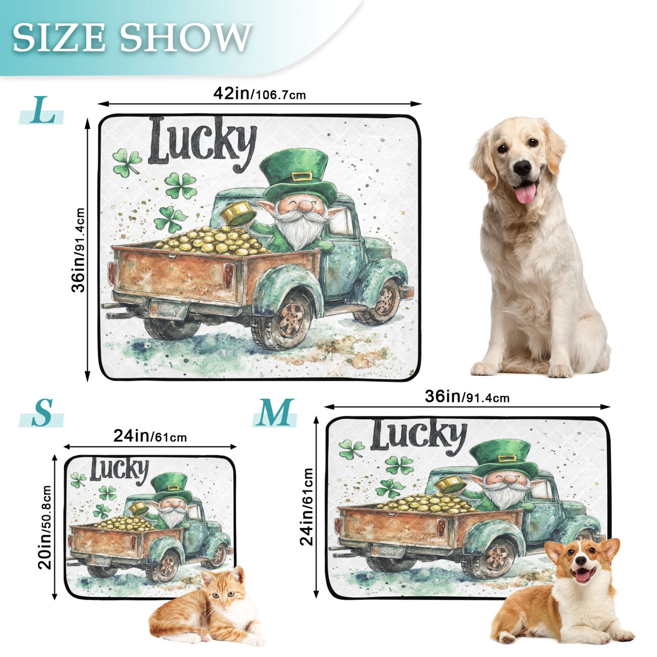 Qxltty St Patricks Day Lucky Car Cat litter Pads Pet Set of 2 Diaper Mats Center Anti-leakage Layer Absorbent Soft and Comfortable