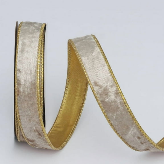 Namzi Holiday Party Ribbon, 2.5cm*10yd Ribbon, 1 Roll Polyester & Velvet Cloth Ribbon, Suitable for Holiday Decor & Gift Wrapping, Gift Wrapping Accessories.Light Champagne Gold bottom