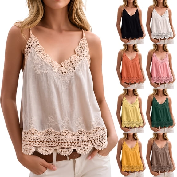 Delayuji Women's Lace Camisole Tops V Neck Spaghetti Strap Going Out Tops Summer Loungewear Camisole Babydoll Shirts