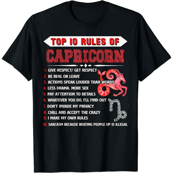 capricorn Zodiac Birthday Top 10 Rules Of capricorn Funny T-Shirt