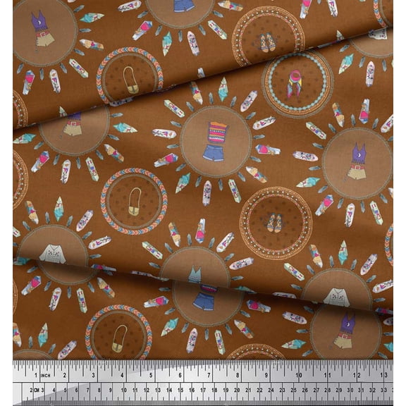 Soimoi Brown Cotton Voile Fabric Footwear & Cloth Fashion Print Fabric by the Yard 42 Inch Wide