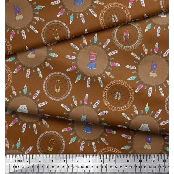 Soimoi Brown Cotton Voile Fabric Footwear & Cloth Fashion Print Fabric by the Yard 42 Inch Wide