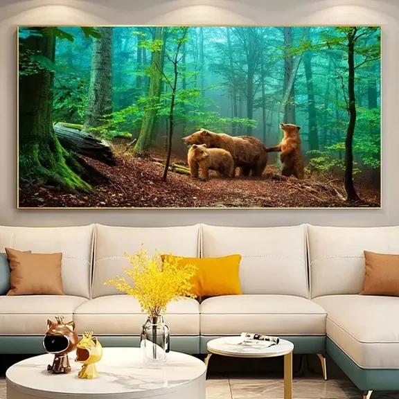 Kna Prints - Painting Landscape Family Of Bears In The Forest Wall Art Poster For Home Decor, Living Room, Bedroom, Office, UNFRAMED-8x12