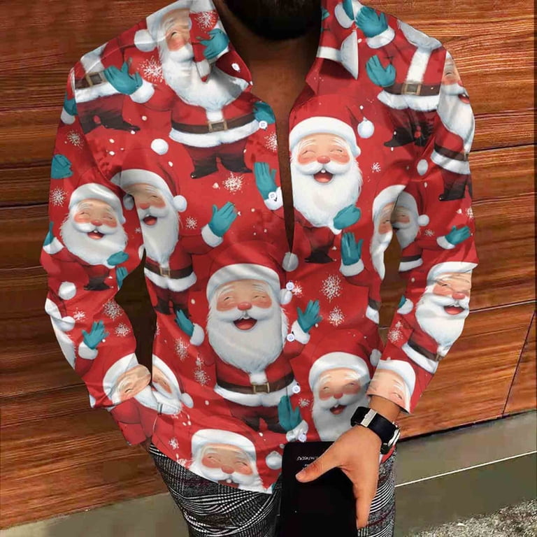 DiBanGu Men's Christmas Button Down Shirt - Festive Long Sleeve Holiday Party Shirt