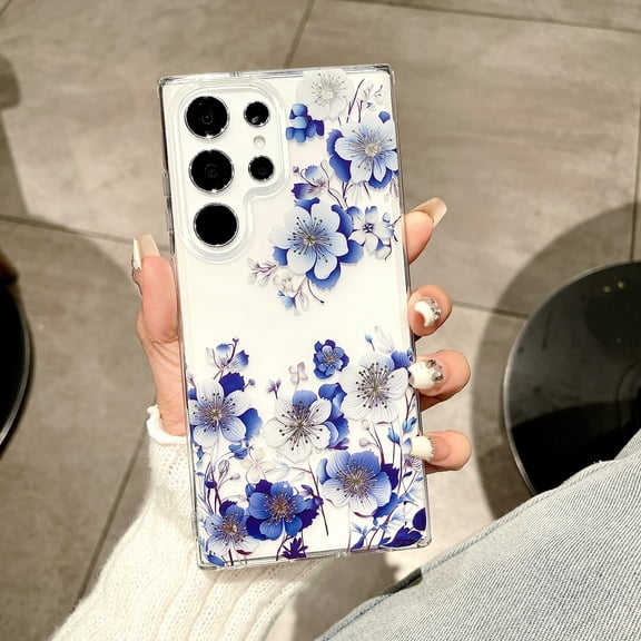 for Samsung Galaxy S25 Ultra Flower Case, Luxury Floral Pattern Clear Shockproof [Hard PC Back Soft TPU Edge] Ultra Slim Anti-Scratch Phone Cover for Girls Women Samsung Galaxy S25 Ultra, H