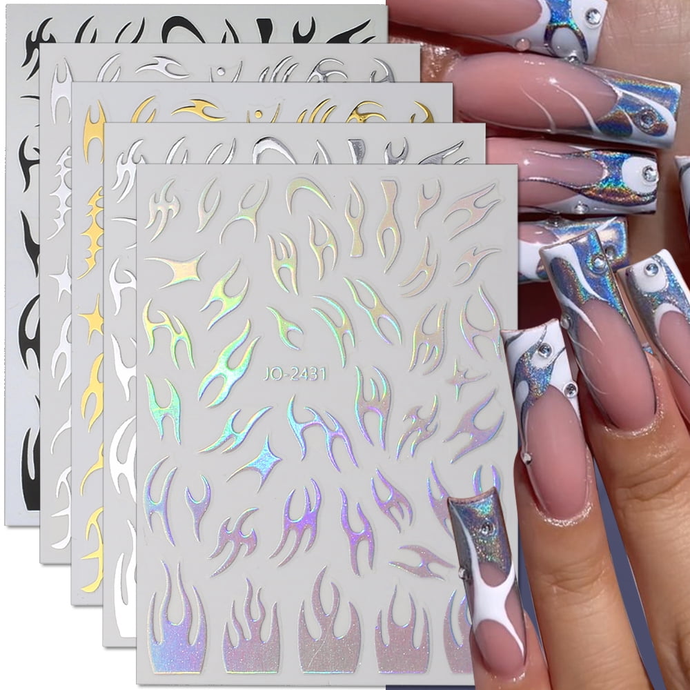 Nail Art Stickers Decals Fire Flame Nail Vinyls Stickers Glitter Laser 16  Colors | eBay