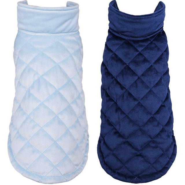 Miangastore 2Pcs Small Dog Coats Warm Dog Costume Pet Vest Wool Lining Blue Winter Wear