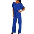 thumbnail image 1 of Womens Casual Short Sleeve Belted Jumpsuit Long Pants Back Keyhole Overall Romper Playsuit Plus Size S-3XL, 1 of 8