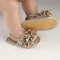 thumbnail image 6 of GYRATEDREAM Infant Baby Girls Summer Open Toe Sandals Toddler PU Leather Soft Flower Ruffle Princess Flat Shoes Golden for 0-18 Months, 6 of 8
