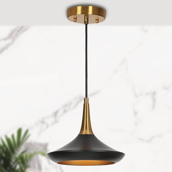 LNC Modern 9" Cone Mini Pendant Light, Matte Black and Gold Kitchen Island Ceiling Fixture