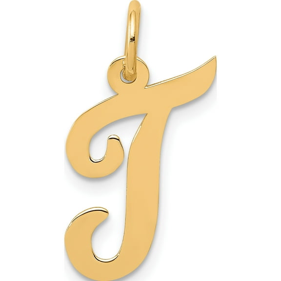 10K Yellow Gold Medium Script Letter T Initial Charm - Jbsp