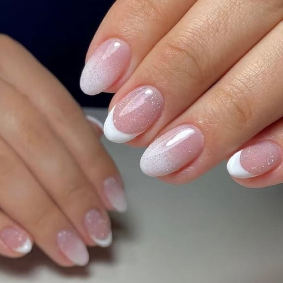 Yiran Pink Gradient White Short Glossy Press On Nails 24Pcs