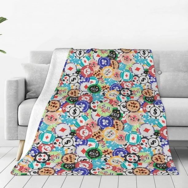 Balery Colored Casino Chips Manta de Felpa Suave y Acogedora – Cobija de Franela Aterciopelada para Cama, Lavable y Cálida para Sofá, Mascotas, Transpirable-80"x60"