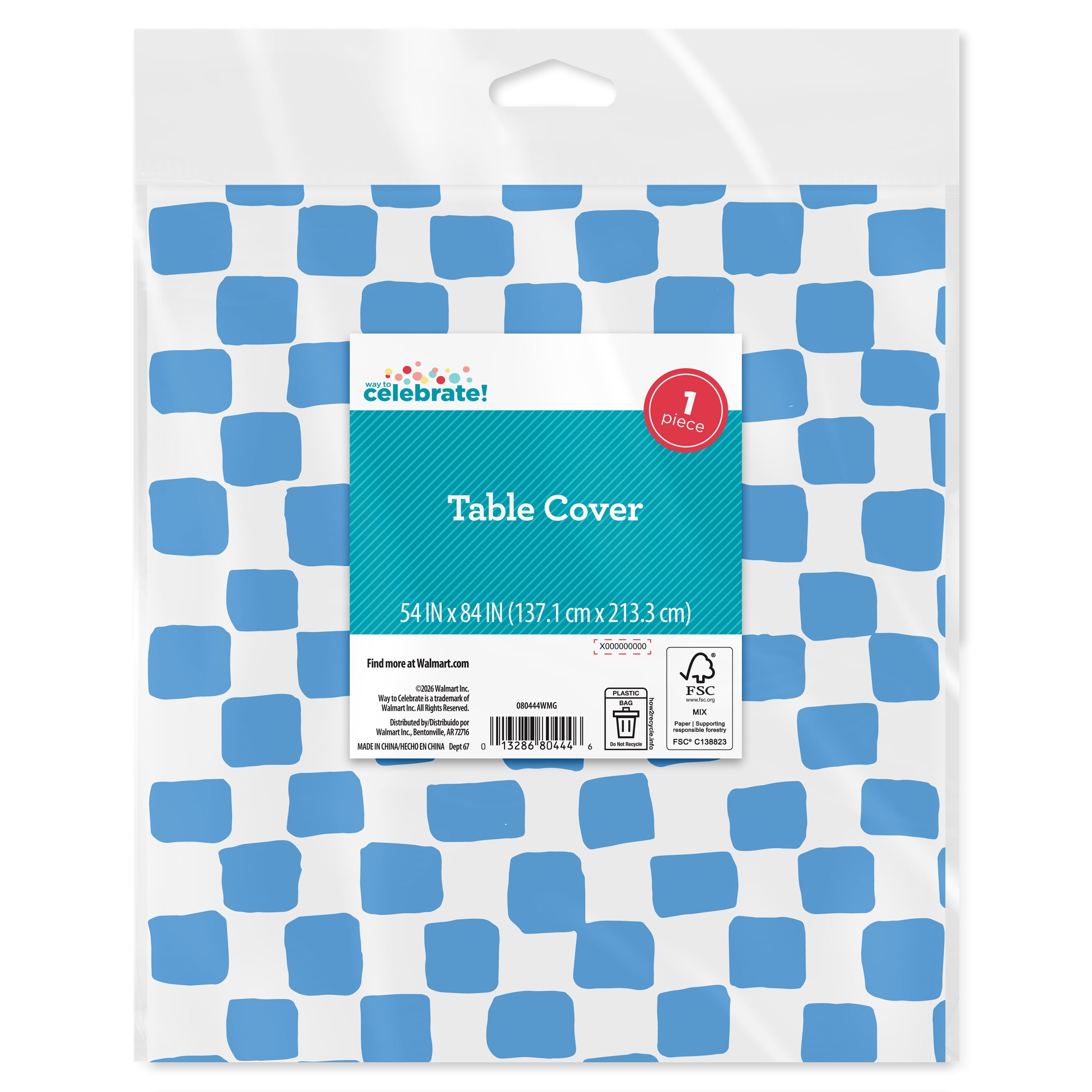 Bright Tides Rectangular Blue and White Gingham Paper Table Cover, 54" x 84", by Way To Celebrate