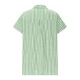 thumbnail image 5 of Olyvenn Women's Striped Cotton Linen Shirts Loose Lapel Summer Tops Dressy Casual Short Sleeve Trendy 2025 Tunic Blouse Green S, 5 of 6