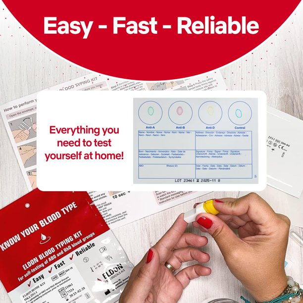 Eldoncard Blood Type Test Kit with 5 Tests & Extra Lancets | ABO AB Eldoncard Blood Type Test Kit with 5 Tests & Extra Lancets | ABO AB