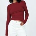 thumbnail image 5 of AXXD Womens Work Tops Red Basic Summer 2024 Trendy Halter Long Sleeve Top Slim Temperament Solid Color Base Shirt Sexy Spice Girl T-shirt, 5 of 5