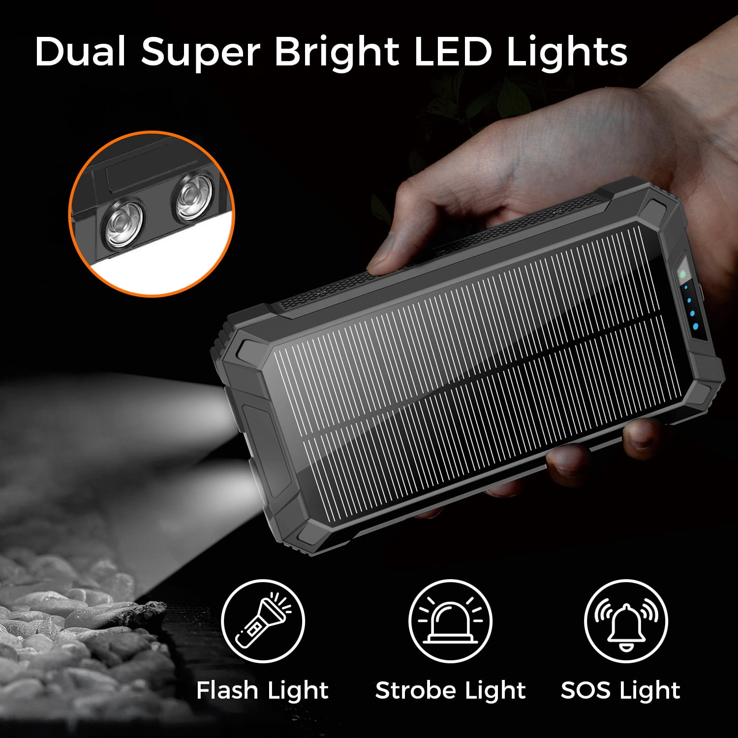 Alpha Digital Solar Power Bank, Wireless Charging, 20000mAh, Built-in Cables, IP65 Waterproof, Digital Display