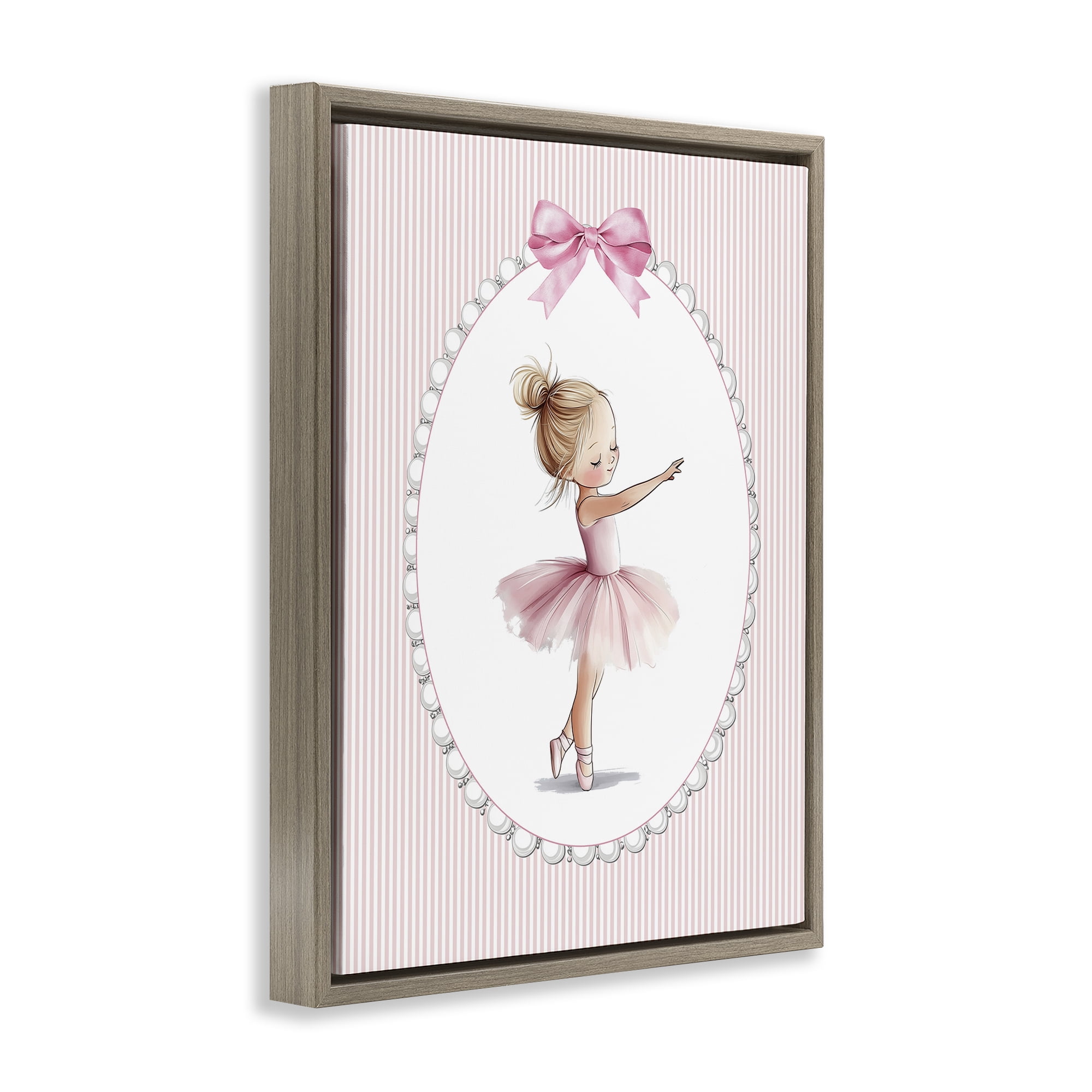 Stupell Industries Blush Pink Ballerina Brown Framed Floater Canvas Wall Art, design by Christine Simpson Art