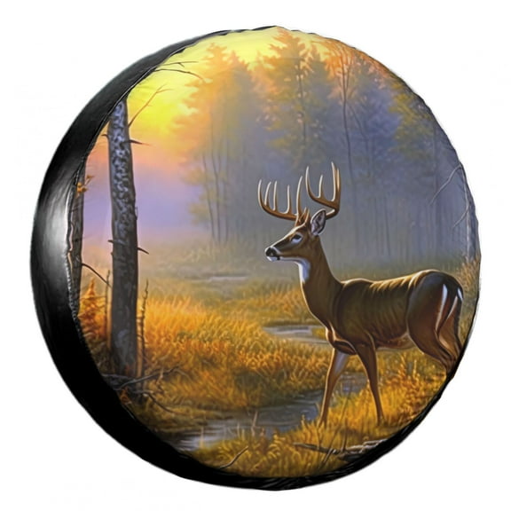 KAKALAD Autumn Deer Dreamy Misty Forests 02 Spare Tire Cover Universal Vehicle Accessories Buckle Car Tools 14”in
