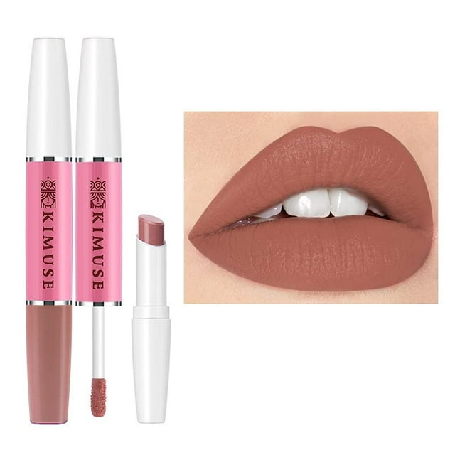 Brillant à Lèvres Mat 2 en 1, Gloss Longue Tenue Imperméable en Velours, Brillant à Lèvres Hautement Pigmenté, Ne Colle Pas au Verre et Ne Déteint Pas, Rouge à Lèvres Maquillage pour Femmes et Filles (Couleur:10)