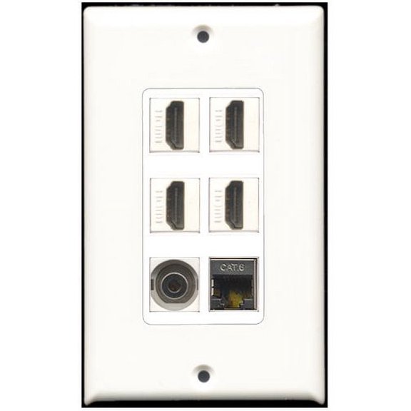 RiteAV - 4 Port HDMI 1 Shielded Cat6 Ethernet 1 3.5mm Wall Plate White