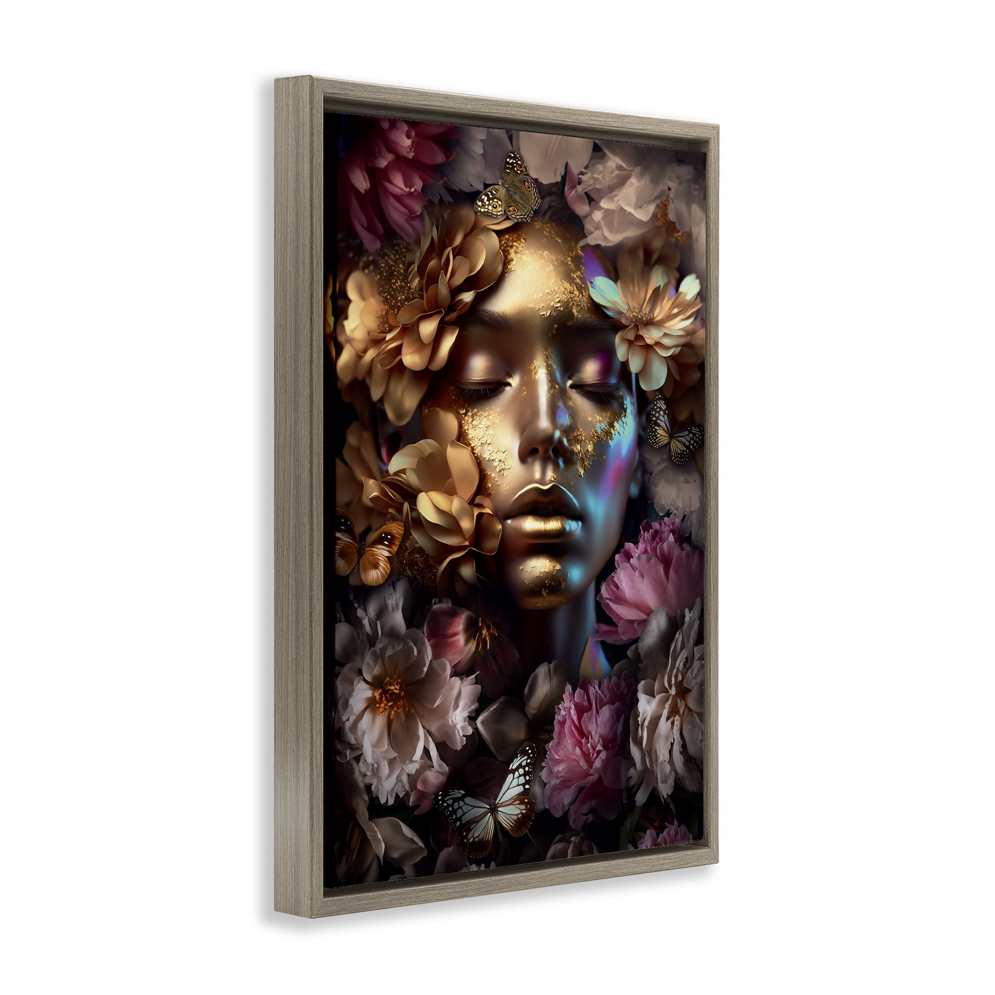 Stupell Industries Lavish Floral Face Plants & Flowers Painting Brown Floater Framed Canvas Art Print Wall Art, 17 x 25