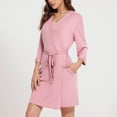 thumbnail image 2 of XIAONU Womens Modal Wrap Belted Robe Loose Fit Three Quarter Sleeve V Neck Loungewear Soft Comfy Sleep Robes, 2 of 4