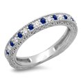 thumbnail image 1 of 0.33 Carat (ctw) 10K White Gold Round Cut Blue Sapphire & White Diamonds Ladies Millgrain Anniversary Wedding Stackable, 1 of 1