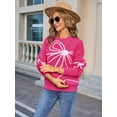 thumbnail image 5 of Women'S Sweater 2025 Fall - Long Sleeve Crewneck Tops Knit Oversized Pullover Casual Print Jumper Rose Red XL, 5 of 8