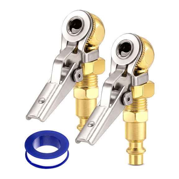 2-Pack Locking Air Chuck for Tires, 1/4" FNPT Closed Flow Brass Tire Inflator Chuck for Air Compressor