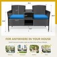 thumbnail image 6 of PRZL Outdoor Furniture Patio Loveseat Wicker 2-Seat with Built-in Table and Cushions Rattan Porch Chairs Bench for Balcony, Lawn, Backyard (Blue), 6 of 15