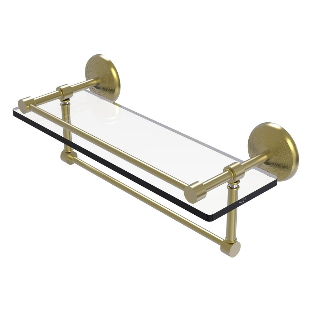 16in Gallery Glass Shelf with Towel Bar in Satin Brass