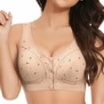 thumbnail image 3 of IQOGKRN Women Wireless Front Button Comfort Bra for Elderly Mature Ladies Printed Breathable Wirefree Brassiere Wide Vest Strap Anti-Sagging Support Lingerie Beige 36, 3 of 4