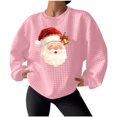 thumbnail image 5 of Aboser Christmas Sweatshirt for Women Comfort Waffle Knit Sweaters Funny Pink Xmas Santa Claus Print Shirts Crewneck Long Sleeve Shirt Top Holiday Party Pullover Sweater Tops Pink L, 5 of 7