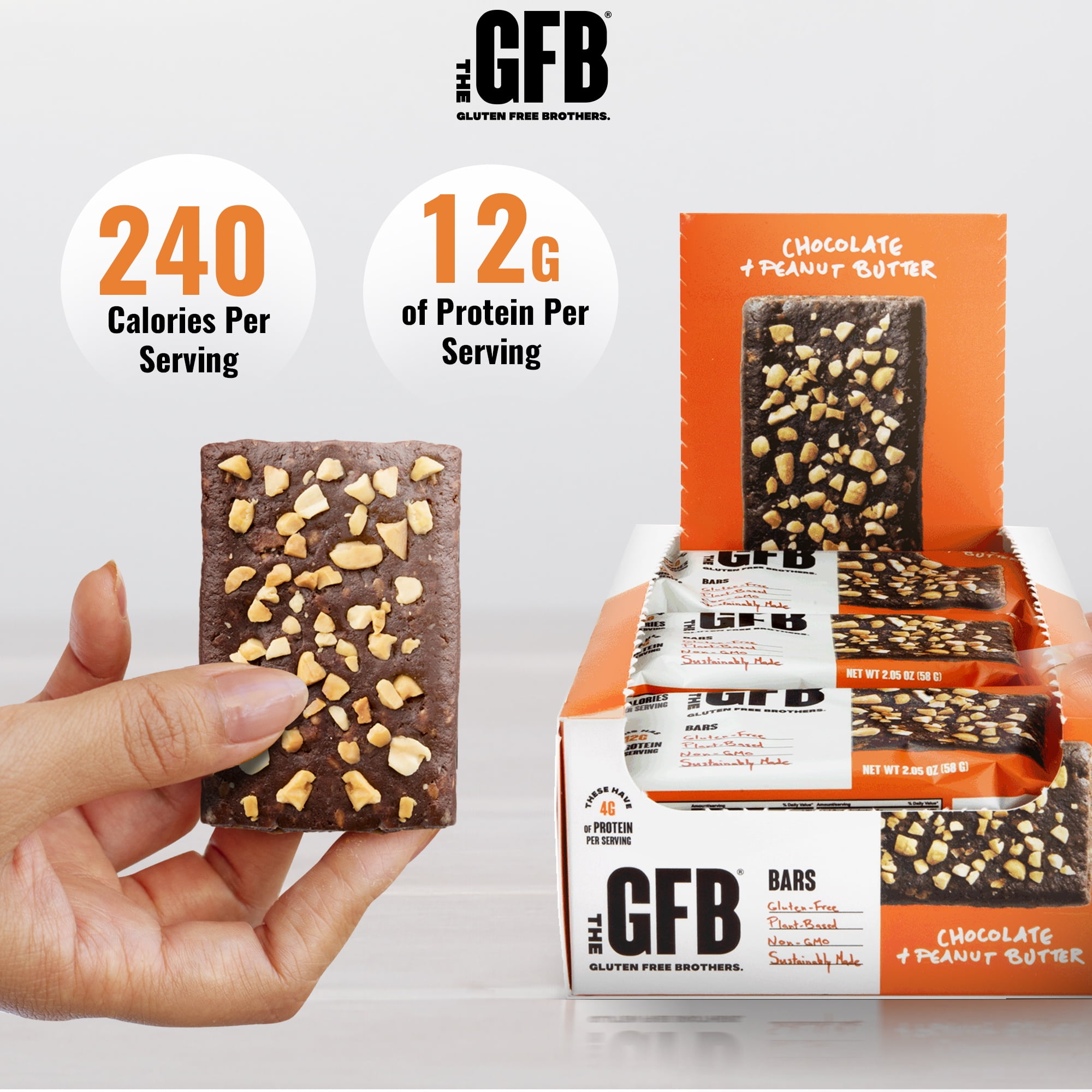 The Gluten Free Brothers – Chocolate Peanut Butter Snack Bars – Non GMO, Vegan – 2.05 oz (12 Ct)