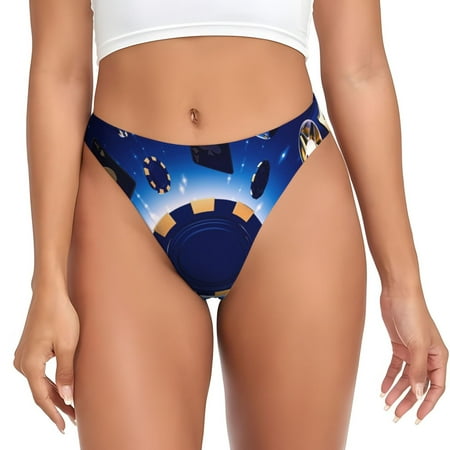 Kdxio Blue Casino Pattern Seamless Thongs for Women No Show Thong V-waisted Stretch Breathable Sexy Panties Underwear-Medium