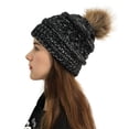 thumbnail image 3 of EQWLJWE Womens Winter Knitted Beanie Hat With Faux Pom Warm Knit Skull Cap Beanie For Women Plush Hat Holiday Clearance, 3 of 3