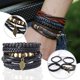 thumbnail image 3 of Pulsera ajustable de estilo tropical tejida a mano Pulsera de moda con hojas Pulsera de cuero DIY para hombre Pulsera trenzada de varias capas Set de 4 pulseras, 3 of 8