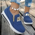 thumbnail image 4 of Platform Sneakers for Women Breathable Round Toe Chunky Bottom Slip on Low Top Side Zipper Flat Comfortable Walking Shoes Blue Size 7, 4 of 7