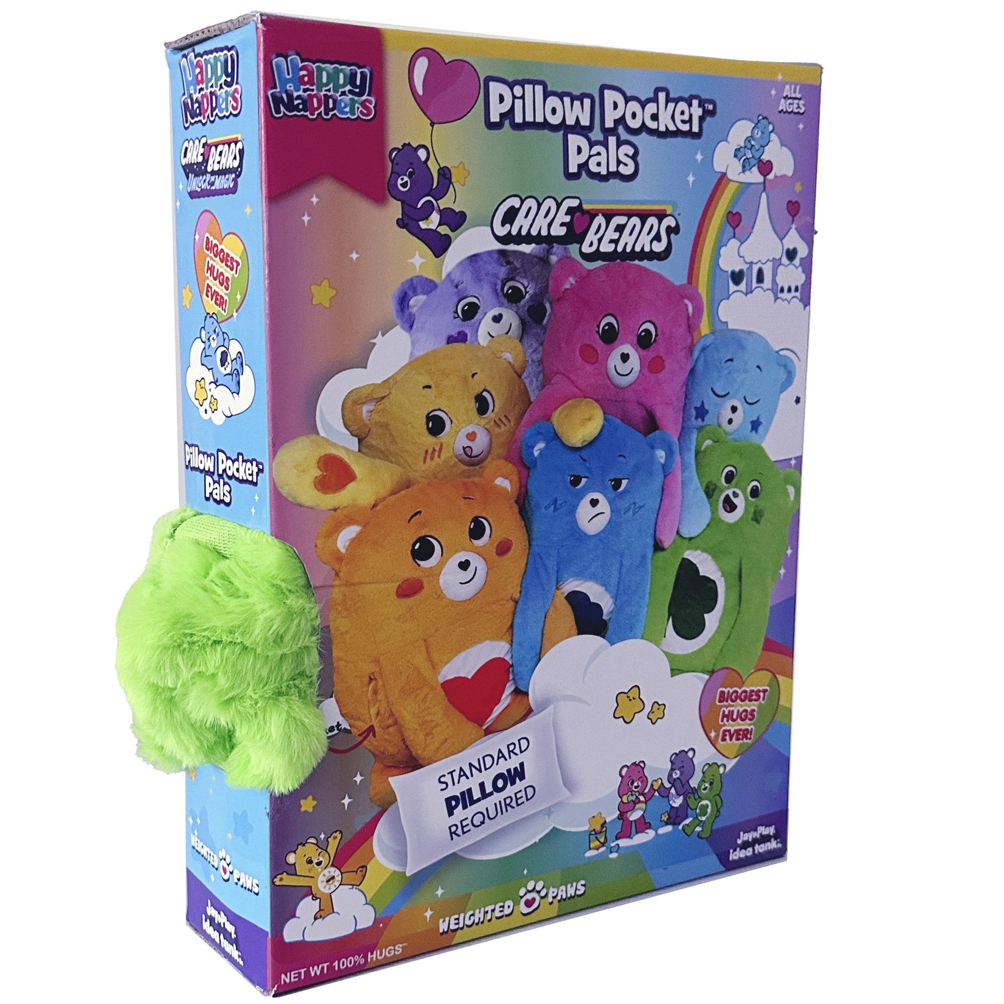 Happy Nappers: Care Bears Pillow Pocket Pal - Good Luck Bear - Plush Character Pillow Case, Animal Cover, Weighted Paws, Soft Huggable Companion, Kids
