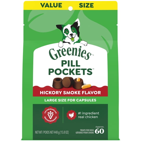 Greenies Pill Pockets for Dogs Hickory Smoke Large, Capsule Size Soft Dog Treats, 15.8 oz (60 Pk)
