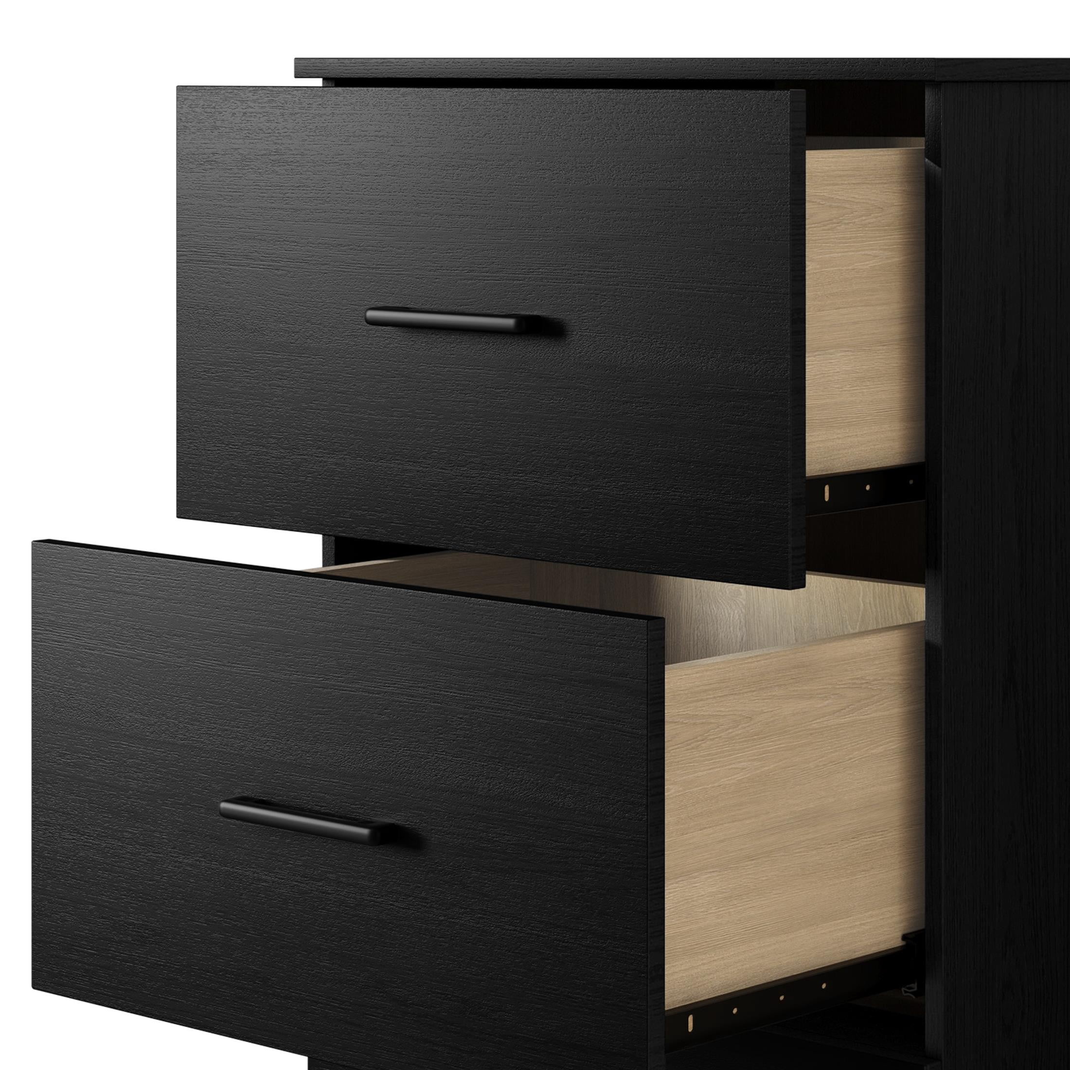 Home Design Meriden Nightstand with 2 Storage Drawers and Wood-Look Finish, Space-Saving Design, Black (Set of 2)
