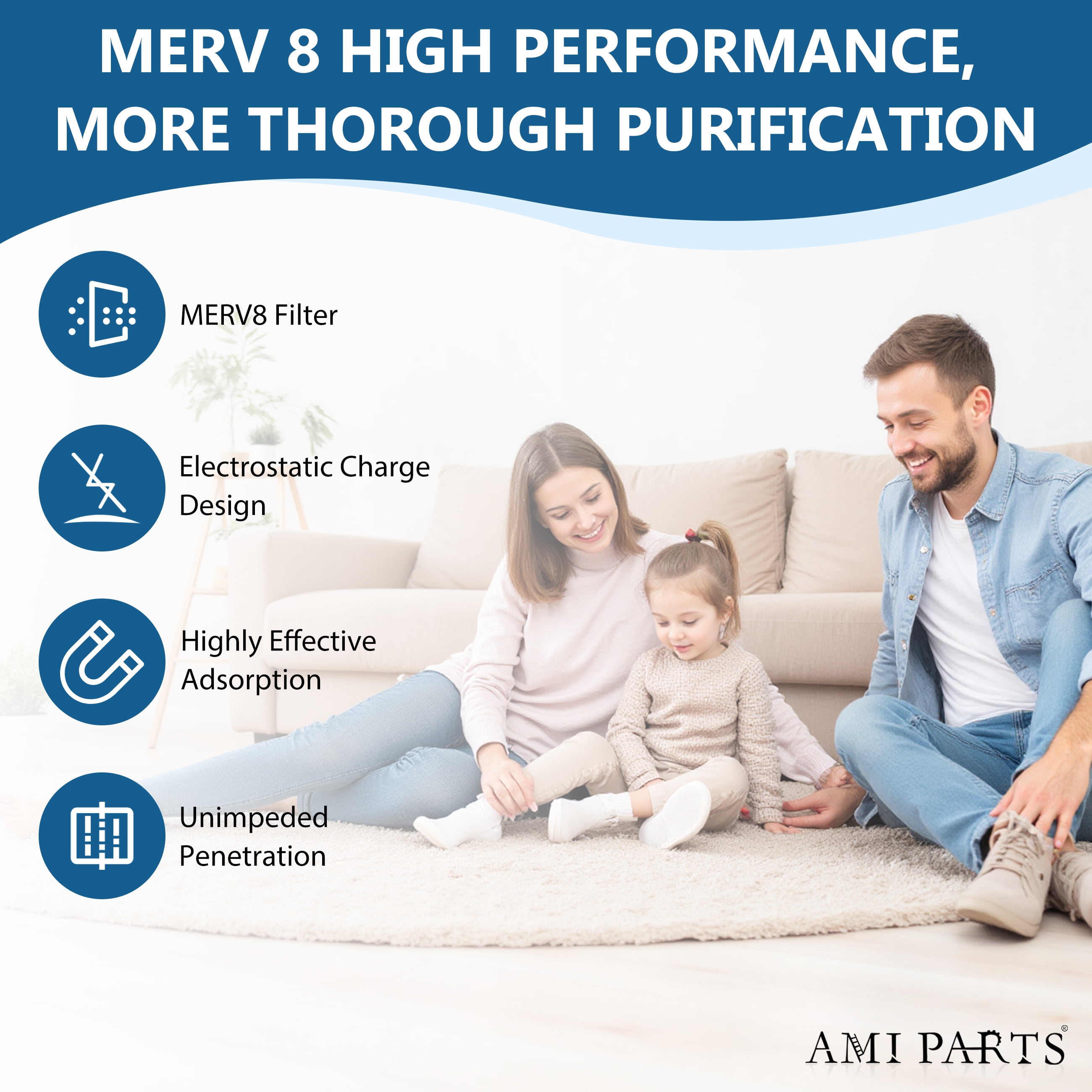 AMI PARTS 16x25x1 MERV 8 Pleated Filter, Electrostatic Design Removes Pollen and Dust
