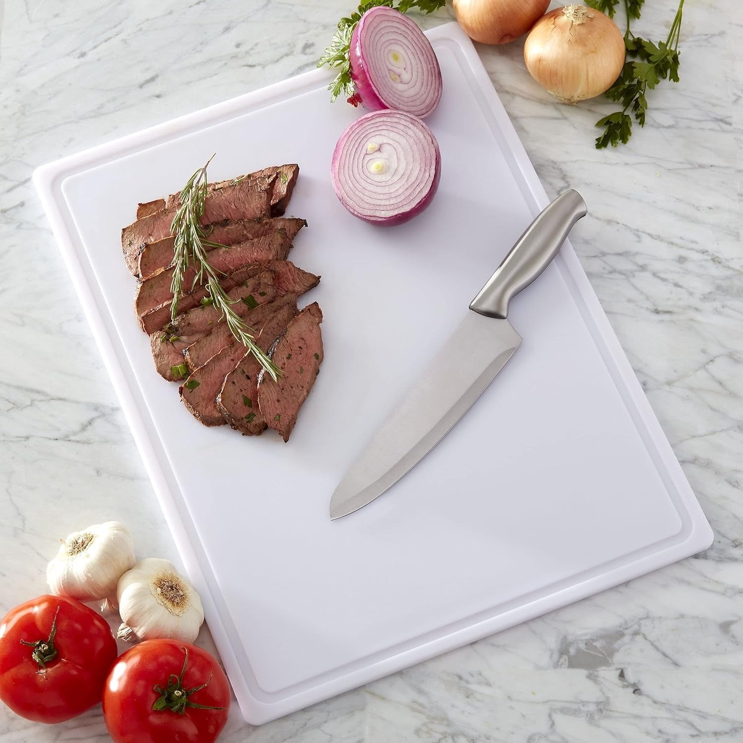 Extra large plastic cutting board, dishwasher-safe, with juice groove, non-slip surface, durable