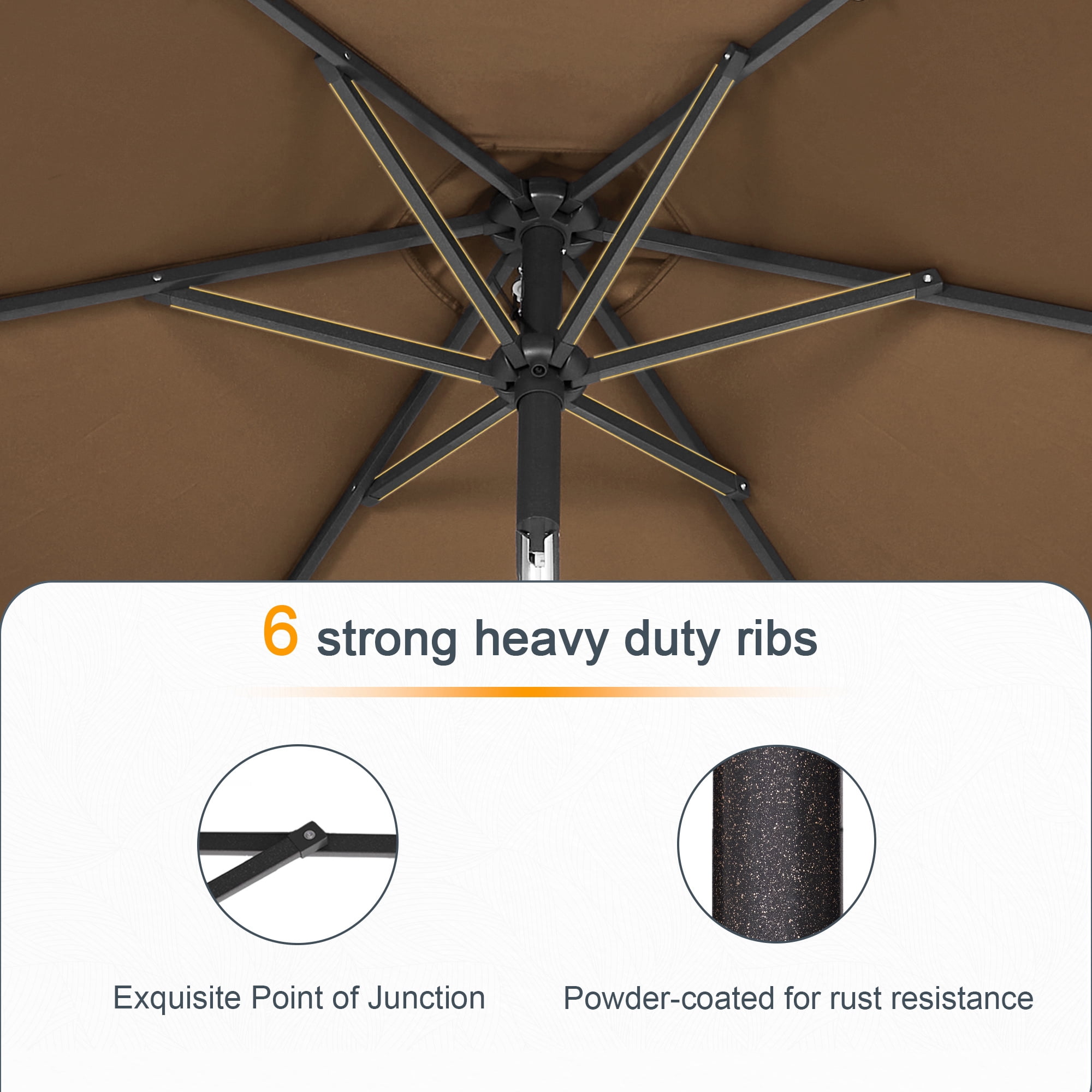 ACEGOSES 7.5ft LED Solar Outdoor Patio Market Table Umbrella with Polyester Canopy for Garden,Yard and Poolside, Taupe